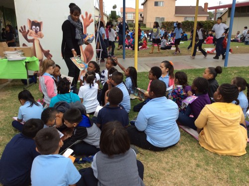 Students getting their new books from Waterford.