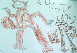 A drawing of Rusty and Rosy done by Lisette's son, an UPSTART participant.