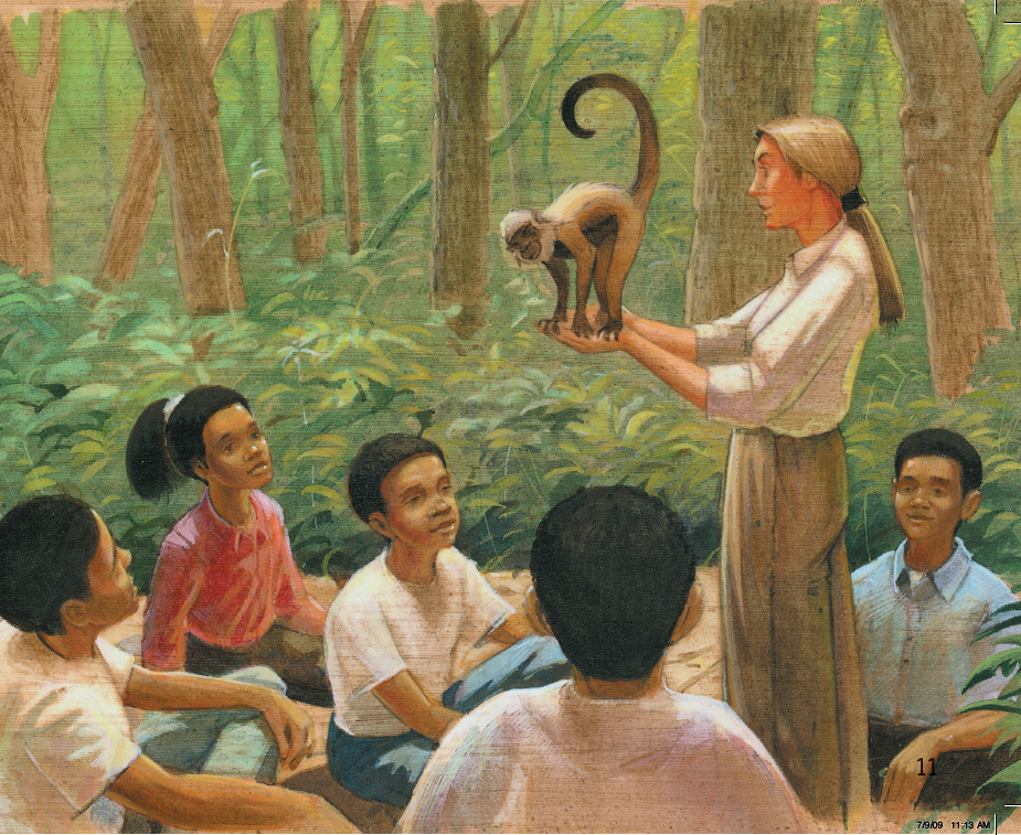 An illustration from Waterford's book, "I Want to Be a Scientist like Jane Goodall."