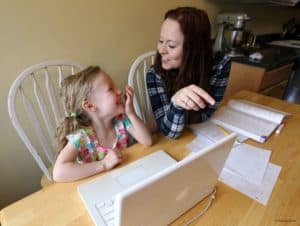Nelina Moore, 5, does UPSTART preschool work at home with her mother Deborah Moore.