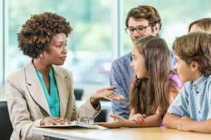 stock photo of parent teacher conference