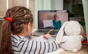 Girl student in a virtual back to school night