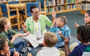 Classroom discussion with teacher and students