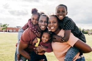 A family together in the park.
