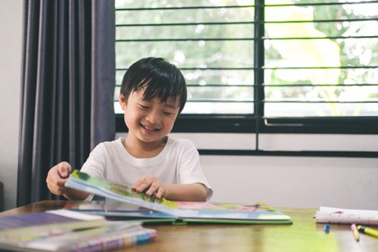 A boy reads a favorite book. Test your book trivia