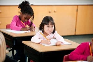 First graders in a classroom