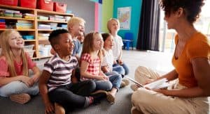 students listening to teacher read aloud
