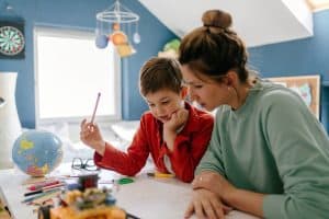 family working on homework