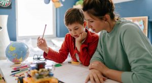 family working on homework